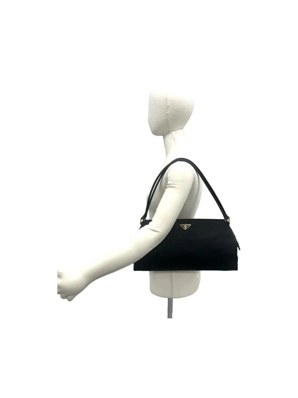 Prada Triangle Logo Nylon Leather Tote Shoulder Bag Black - Picture 2 of 10